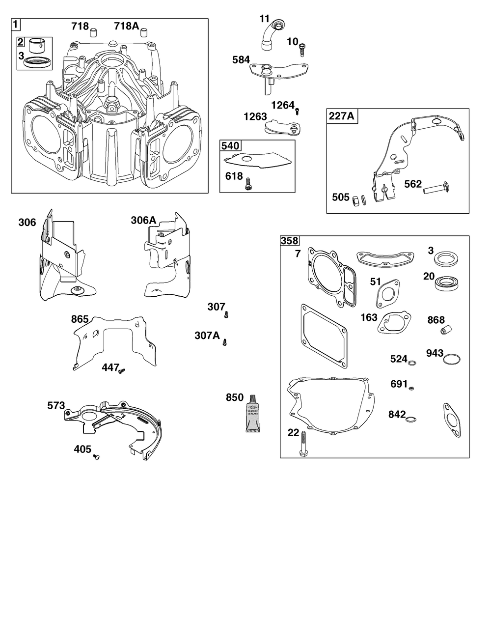 Cylinder Group Diagram and Parts List for 44N677-0064-B5 400000 - 699999 Briggs and Stratton Engine